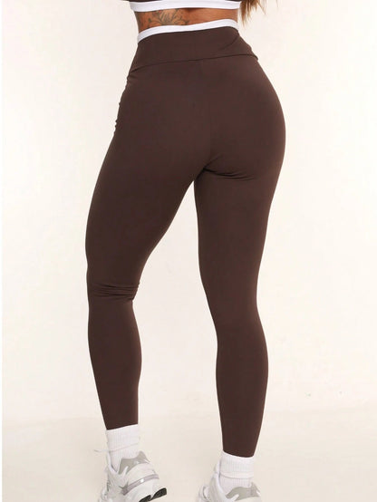 Women's High Waist Gym Legging Brown Size M Polyamide Elastane 3