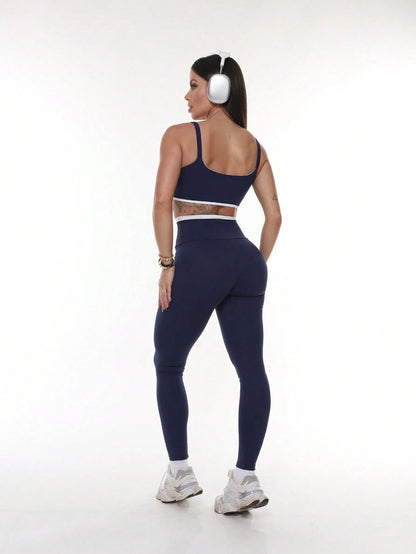 Women's High Waist Gym Legging Brown Size M Polyamide Elastane 7