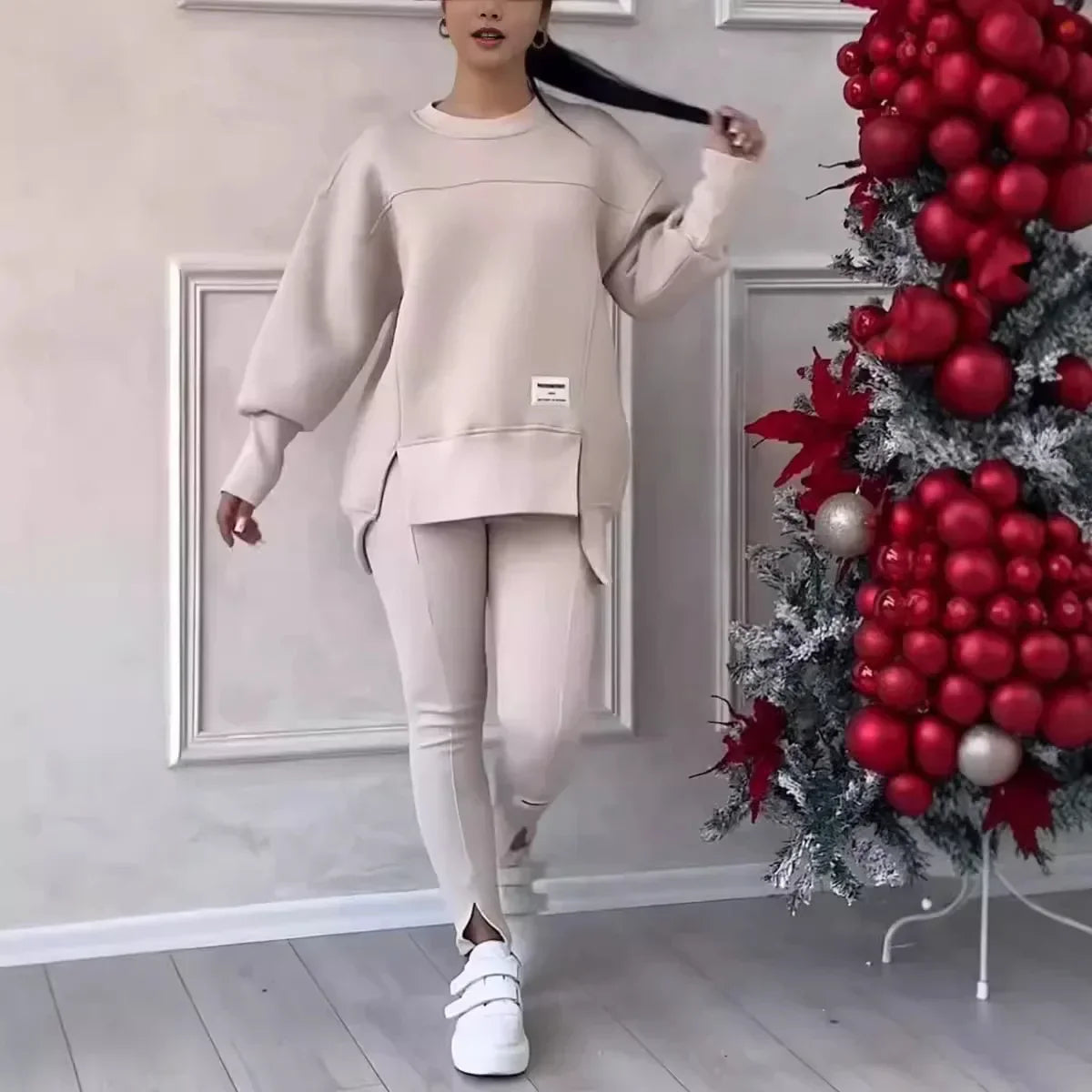 Women's Sweatshirt Set | Casual Wear Black Size M Cotton Blend 3