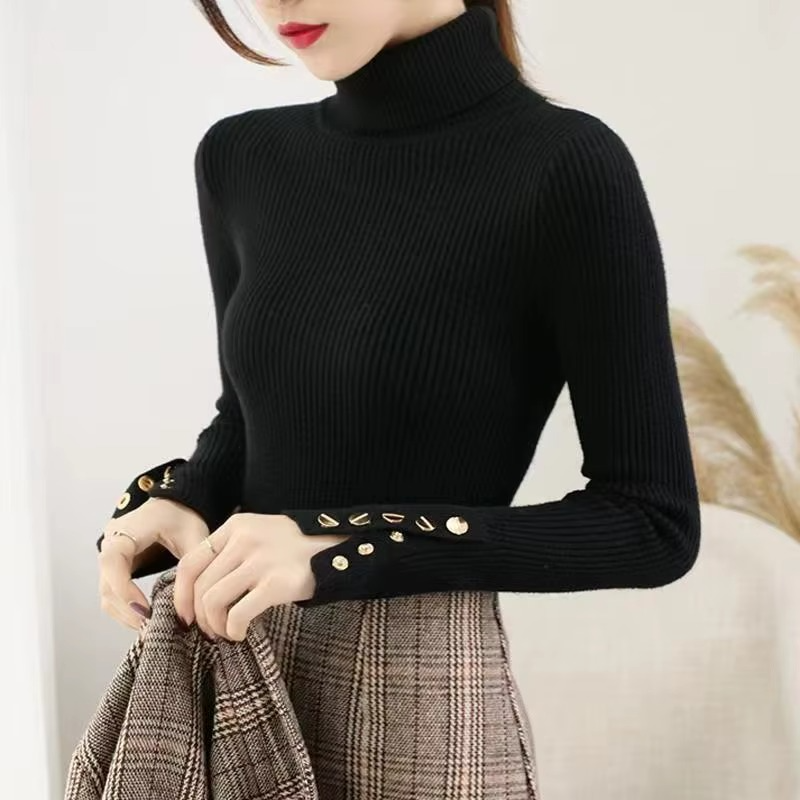 Women's Turtleneck Knit Sweater with Buttons | Winter Sweater 1