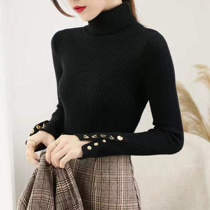 Women's Turtleneck Knit Sweater with Buttons | Winter Sweater 1