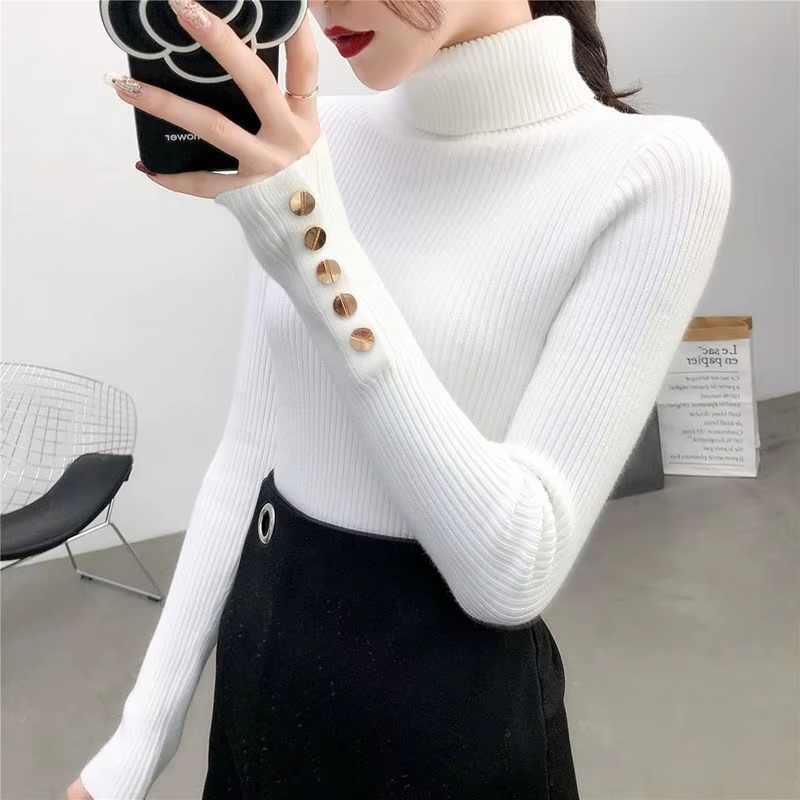 Women's Turtleneck Knit Sweater with Buttons | Winter Sweater 4