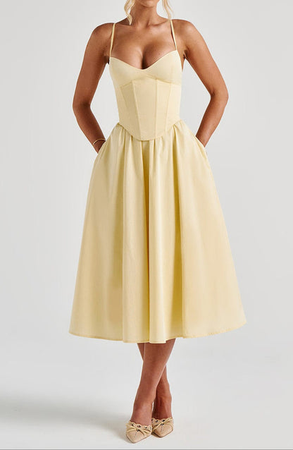 Yellow A-Line Midi Dress | Women's Cocktail Dress 0