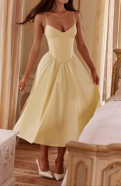 Yellow A-Line Midi Dress | Women's Cocktail Dress 1