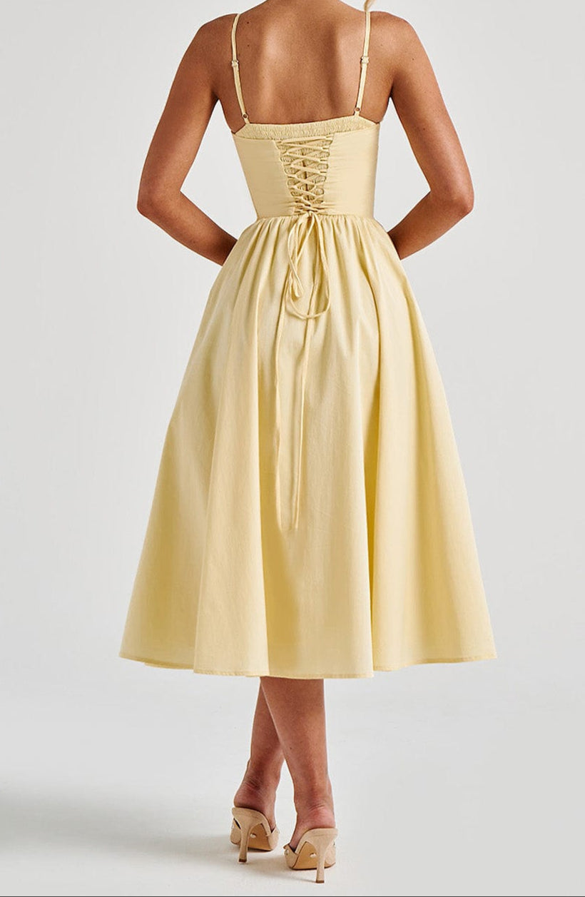 Yellow A-Line Midi Dress | Women's Cocktail Dress 2