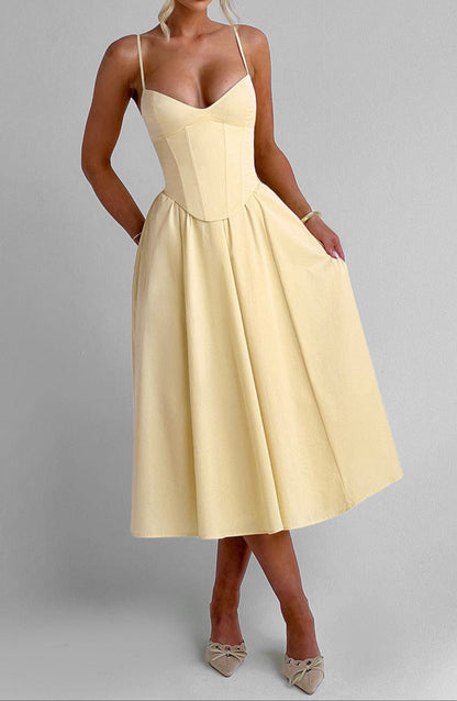 Yellow A-Line Midi Dress | Women's Cocktail Dress 3