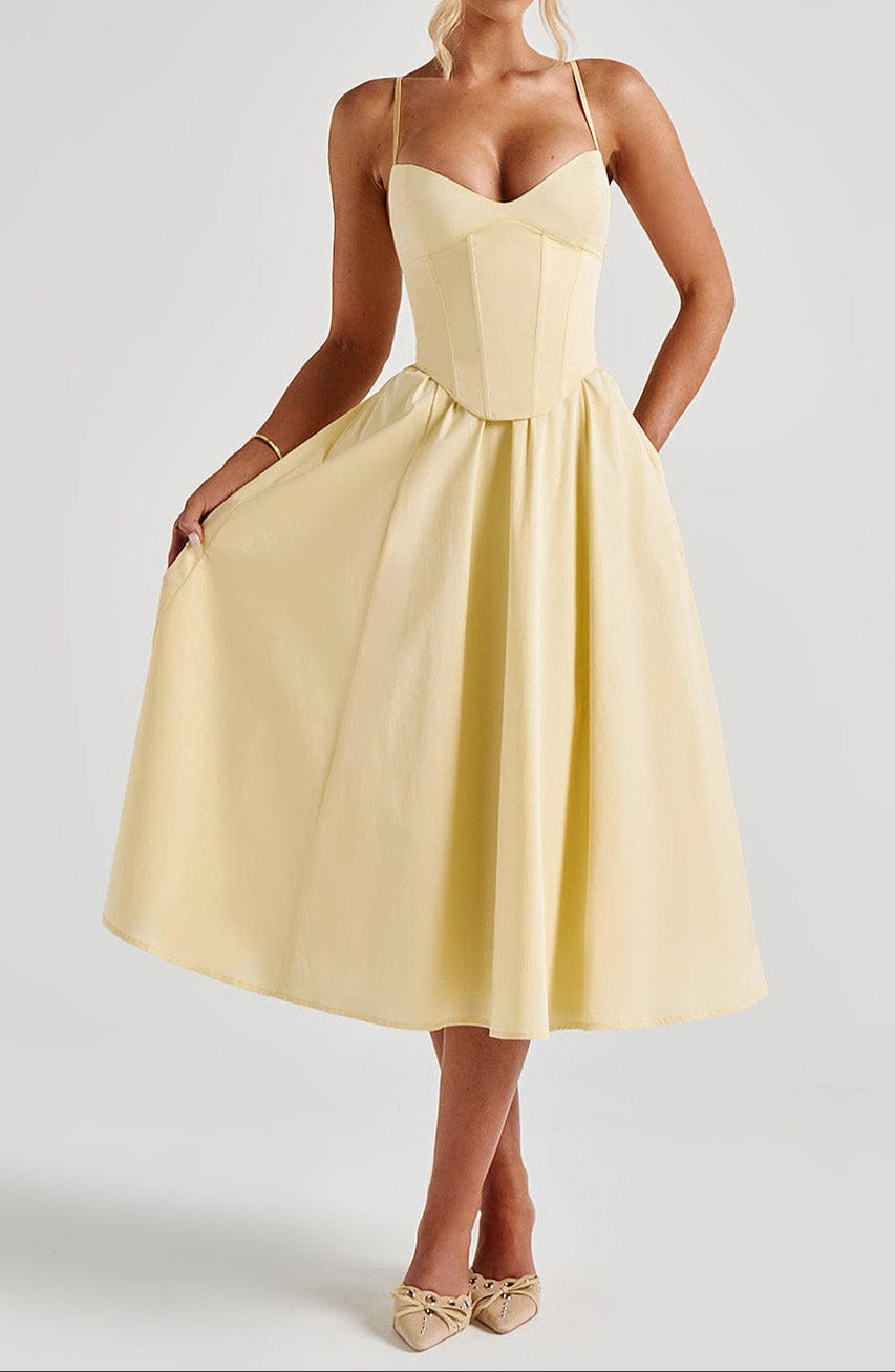 Yellow A-Line Midi Dress | Women's Cocktail Dress 5