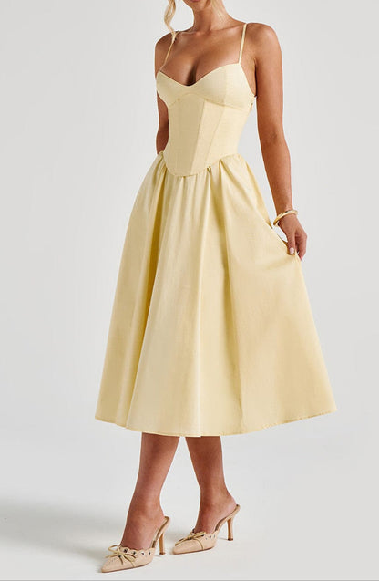 Yellow A-Line Midi Dress | Women's Cocktail Dress 6